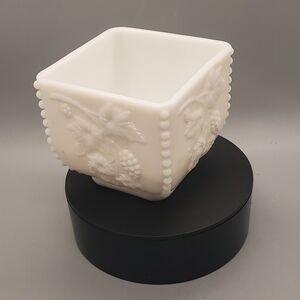 White Milk Glass- Embossed Square Vase